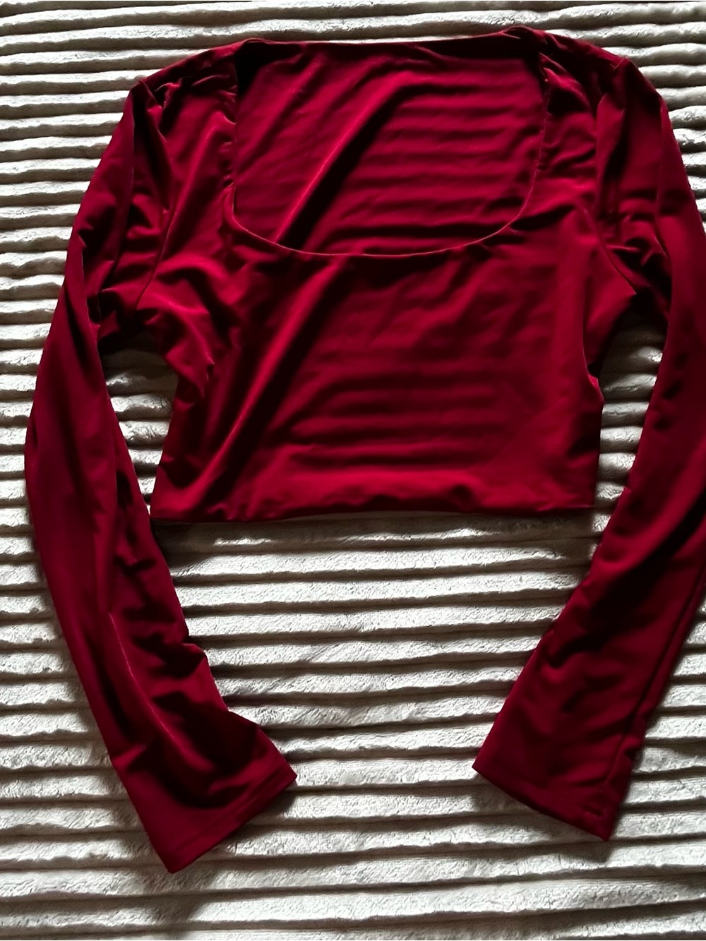 Crimson Red Long Sleeve Square Neck Crop Top ♡
